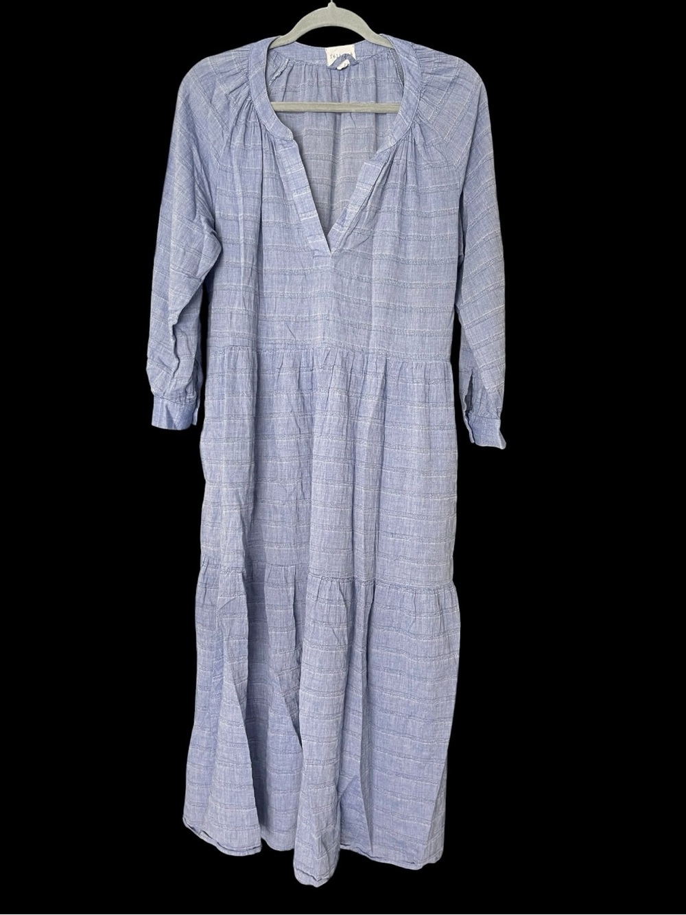 Felicite Blue Chambray Cotton Tiered Maxi Dress Women’s Size 2 Oversized Boho Pr